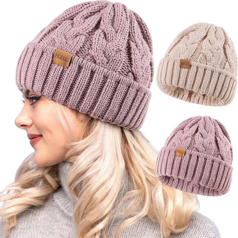 PIOZAED Womens Winter Knitted Beanie Hat Knit Warm Skull Cap Skull Cap Beanie for Women 2 Packs - Image 1